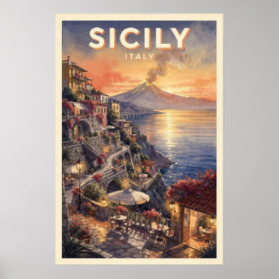 Poster Sicília Itália Viagem Vintage