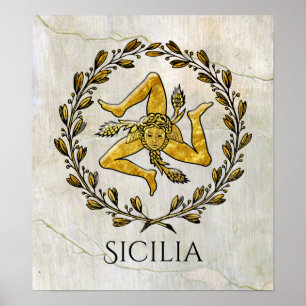 Poster Sicilian Trinacria Olive Wreath Seu Texto