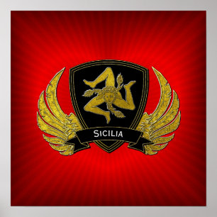 Póster Sicilian Trinacria Shield Wings Heart