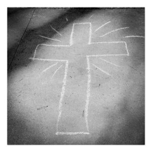 Póster Sidewalk Art Chalk Cross