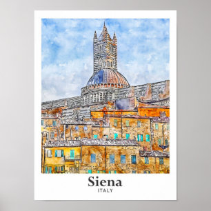 Poster Siena Itália Watercolor Sketch Hand Drawn
