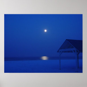 Póster Siesta Key, Flórida - Lua de Cheio sobre o golfe a