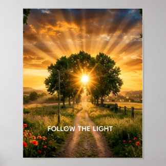 Poster SIGA A LUZ - Poste de árvore inspirador do pôr do 