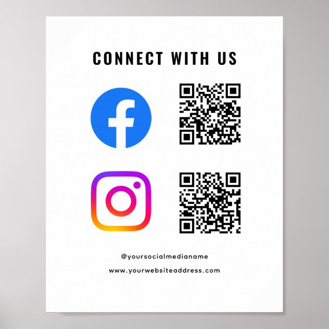 Poster Siga-nos Conecte-se Conosco Código QR Mídia Social (Frente)