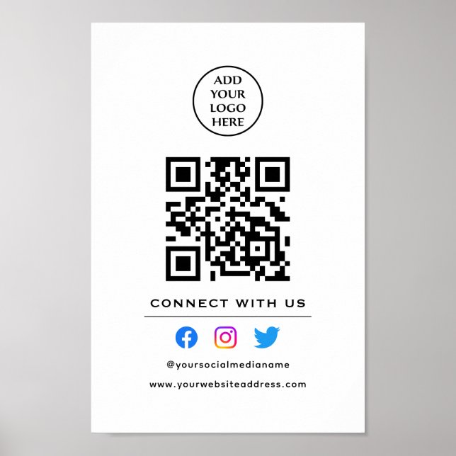 Poster Siga o código QR para se conectar conosco Seu logo (Frente)