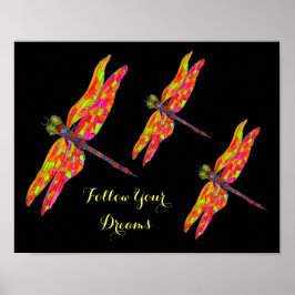 Poster Siga seu slogan Dragonfly neon room art