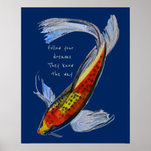Poster Siga seus peixes alaranjados do japonês de Koi da