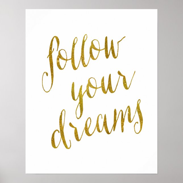 Póster Siga sua citação de Faux Gold Foil Metálico (Frente)