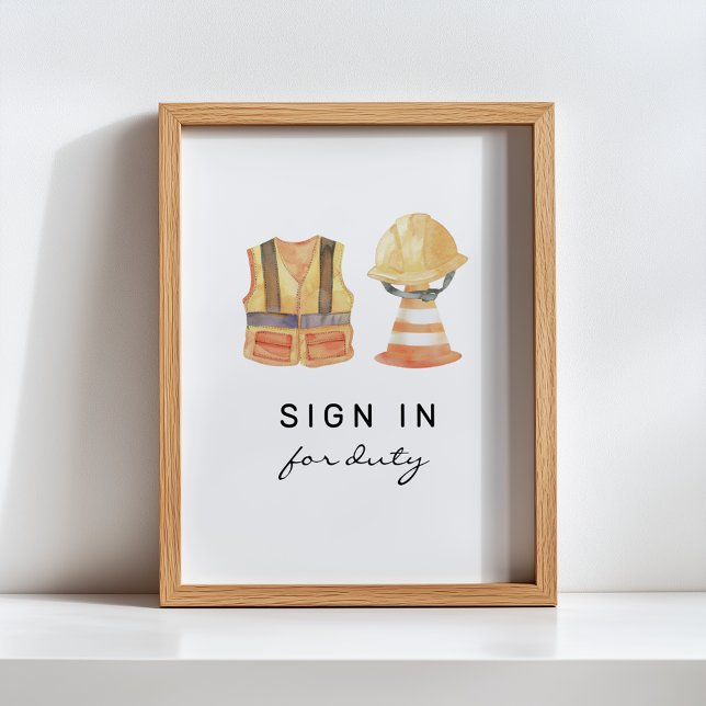 Poster Sign In for Duty Construction Birthday Sign (Criador carregado)