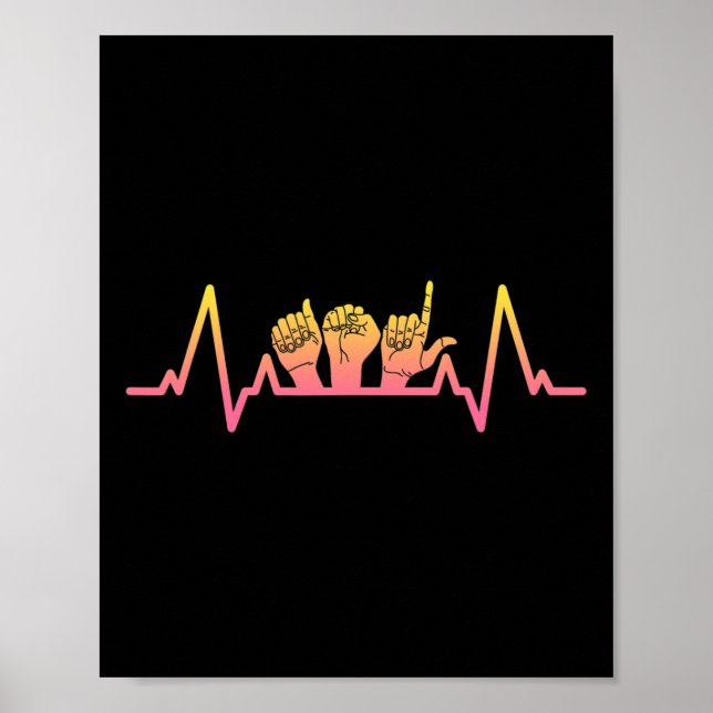 Poster Sign Language Heartbeat Tee Teacher Deaf Awareness (Frente)