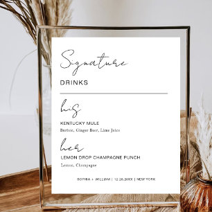 Poster Signature Bebe Festa de casamento Menu Bar