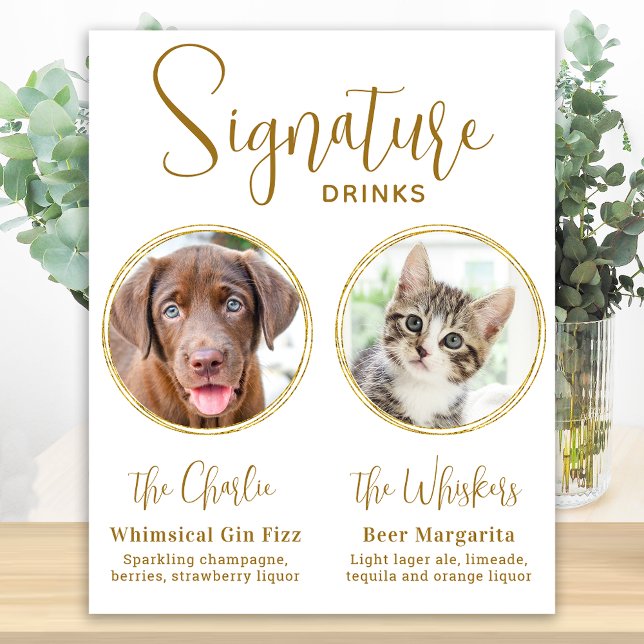 Poster Signature Bebe Pet Weding Dourado Bar de Álcool (Criador carregado)