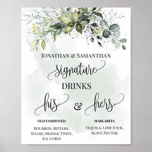 Poster Signature Bebe Recepção de casamento Sinal Eucalyp (Frente)