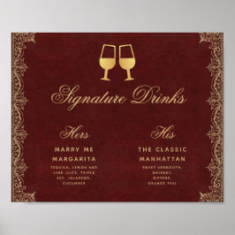 Poster Signature Bebe Sinal de Casamento Dourado Burgundy
