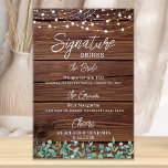 Poster Signature Bebe String Lights Bar de Casamento Pers<br><div class="desc">Bebidas de Assinatura! O eucalipto moderno, mas rústico, e as lanternas de cordas na madeira rústica do país com caligrafia elegante, esta placa de bar de bebida assinada apresenta dois coquetéis "A Noiva" e "O Cavalo", personalizados com suas bebidas preferidas. Personalize este símbolo de casamento elegante com seus nomes e...</div>