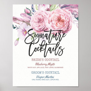 Póster Signature Cocktail Drink Menu Boho Floral