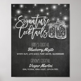 Póster Signature Cocktail Drink Menu Casamento Decor Sina