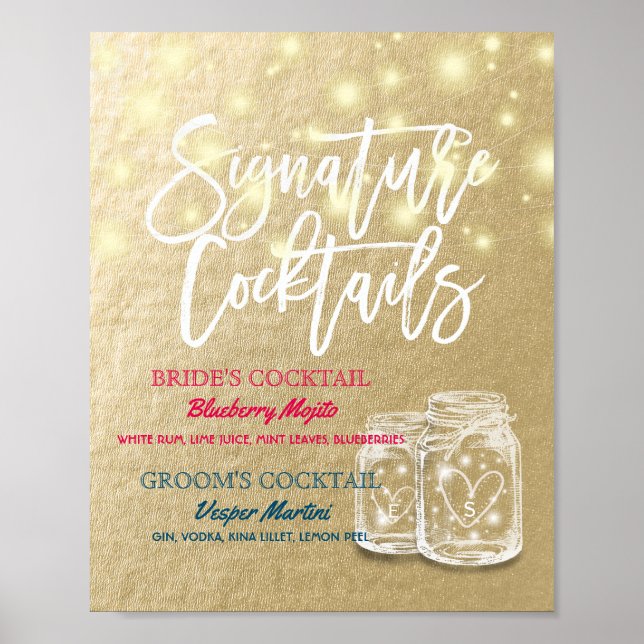 Póster Signature Cocktail Drink Menu Casamento Decor Sina (Frente)