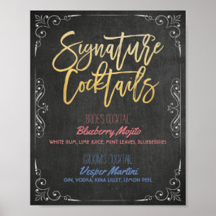 Póster Signature Cocktail Drink Menu Casamento Decor Sina