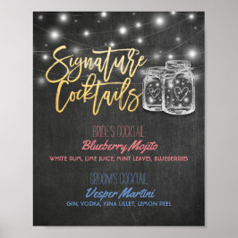 Póster Signature Cocktail Drink Menu Casamento Decor Sina