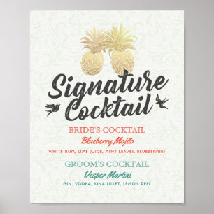 Póster Signature Cocktail Drink Menu Casamento Decor Sina