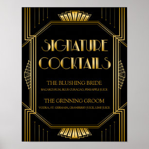 Poster Signature Cocktail Wedding Sign Gatsby Art Deco
