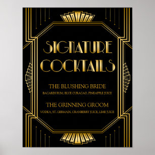 Poster Signature Cocktail Wedding Sign   Gatsby Art Deco
