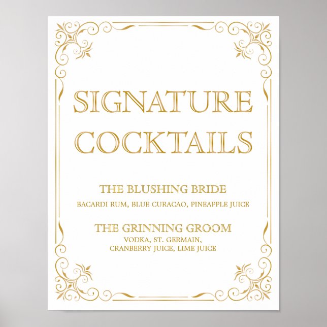 Póster Signature Cocktail Wedding Sign | Gatsby Art Deco (Frente)