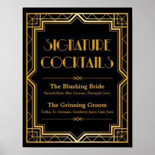 Póster Signature Cocktail Wedding Sign   Gatsby Art Deco
