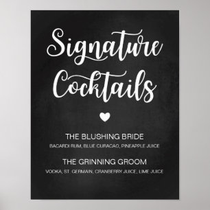 Poster Signature Cocktail Weding Sinal de Caligrafia Mode