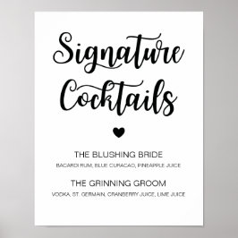 Poster Signature Cocktail Weding Sinal de Caligrafia Mode