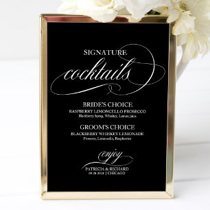Poster Signature Cocktails Black White Wedding Sign