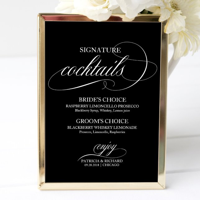 Poster Signature Cocktails Black White Wedding Sign (Criador carregado)