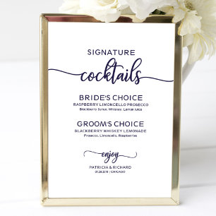 Poster Signature Cocktails Chic Marinho Blue Wedding Sign