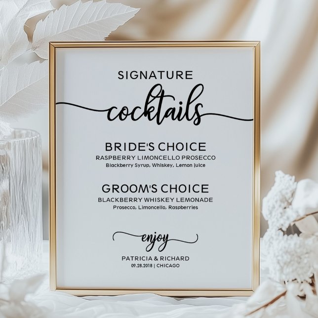 Poster Signature Cocktails Elegant Script Wedding Sign (Criador carregado)