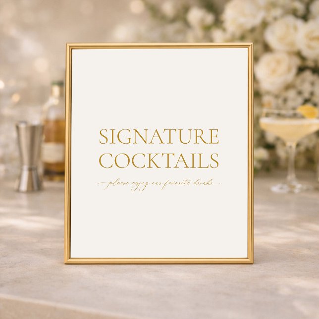 Poster Signature Cocktails Elegant Wedding Bar Sign (Criador carregado)