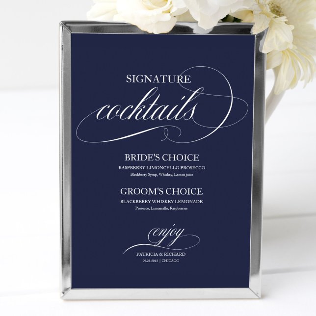 Poster Signature Cocktails Marinho Blue Wedding Sign (Criador carregado)