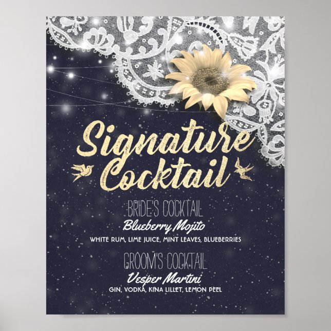 Poster Signature Drink Menu Lace Luzes de girassol (Frente)