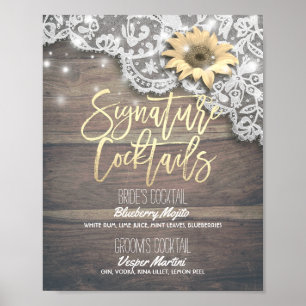 Poster Signature Drink Menu Lace Sunflower Wood