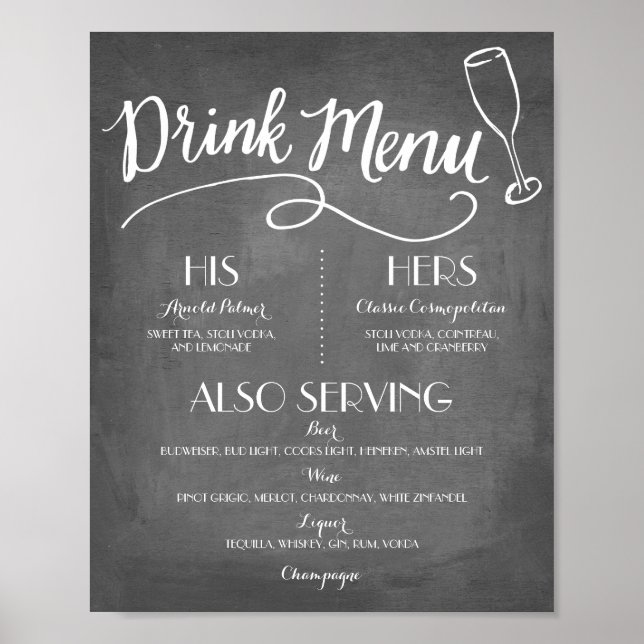 Póster Signature Drink Menu | Wedding Decor (Frente)