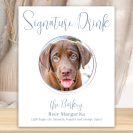 Poster Signature Drink Modern Dusty Blue Dog Casamento de