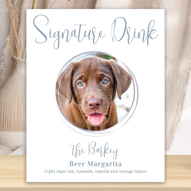 Poster Signature Drink Modern Dusty Blue Dog Casamento de (Criador carregado)