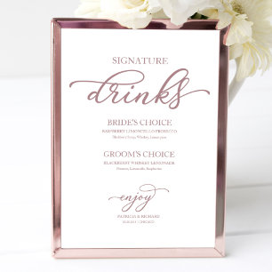 Poster Signature Drinks Chic Rosa Sinal de Script Dourado