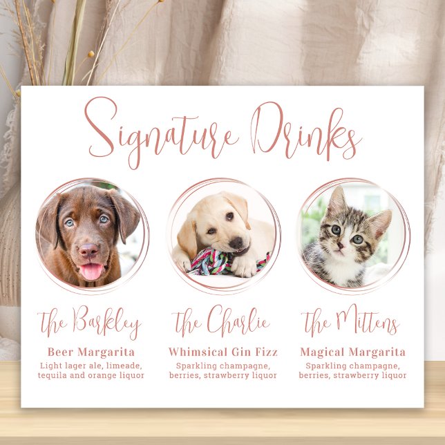 Poster Signature Drinks Rose Gold 3 Photo Pet Wedding  (Criador carregado)