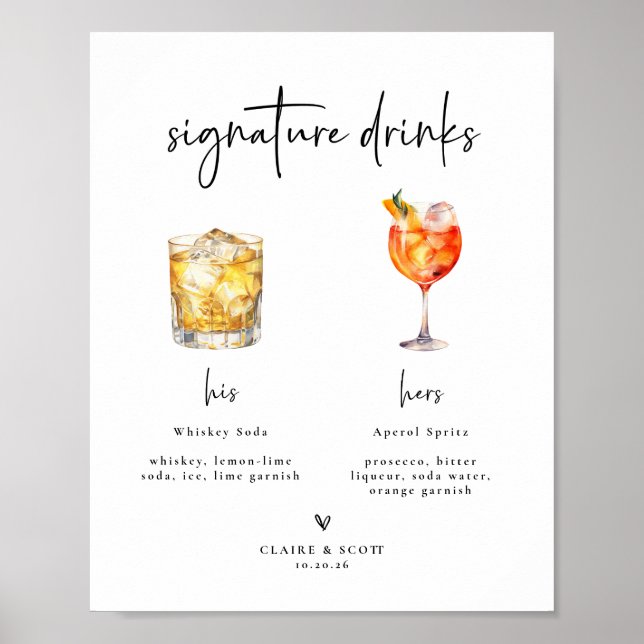 Poster Signature Drinks Wedding Bar Sign (Frente)