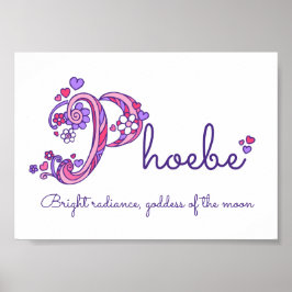 Poster Significado do nome Phoebe inicial P arte coração 