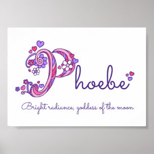 Poster Significado do nome Phoebe inicial P arte coração 