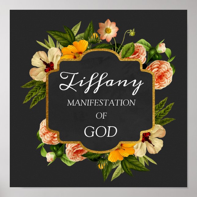 Poster Significado do Nome Tiffany Floral Real Aniversári (Frente)