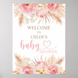 Poster Signo de bienvenida de Baby Shower del Boho rosa f