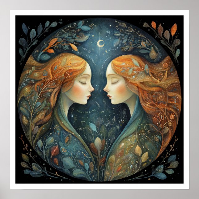 Poster Signo do Zodíaco Gêmeos Astronomia Celestial (Frente)